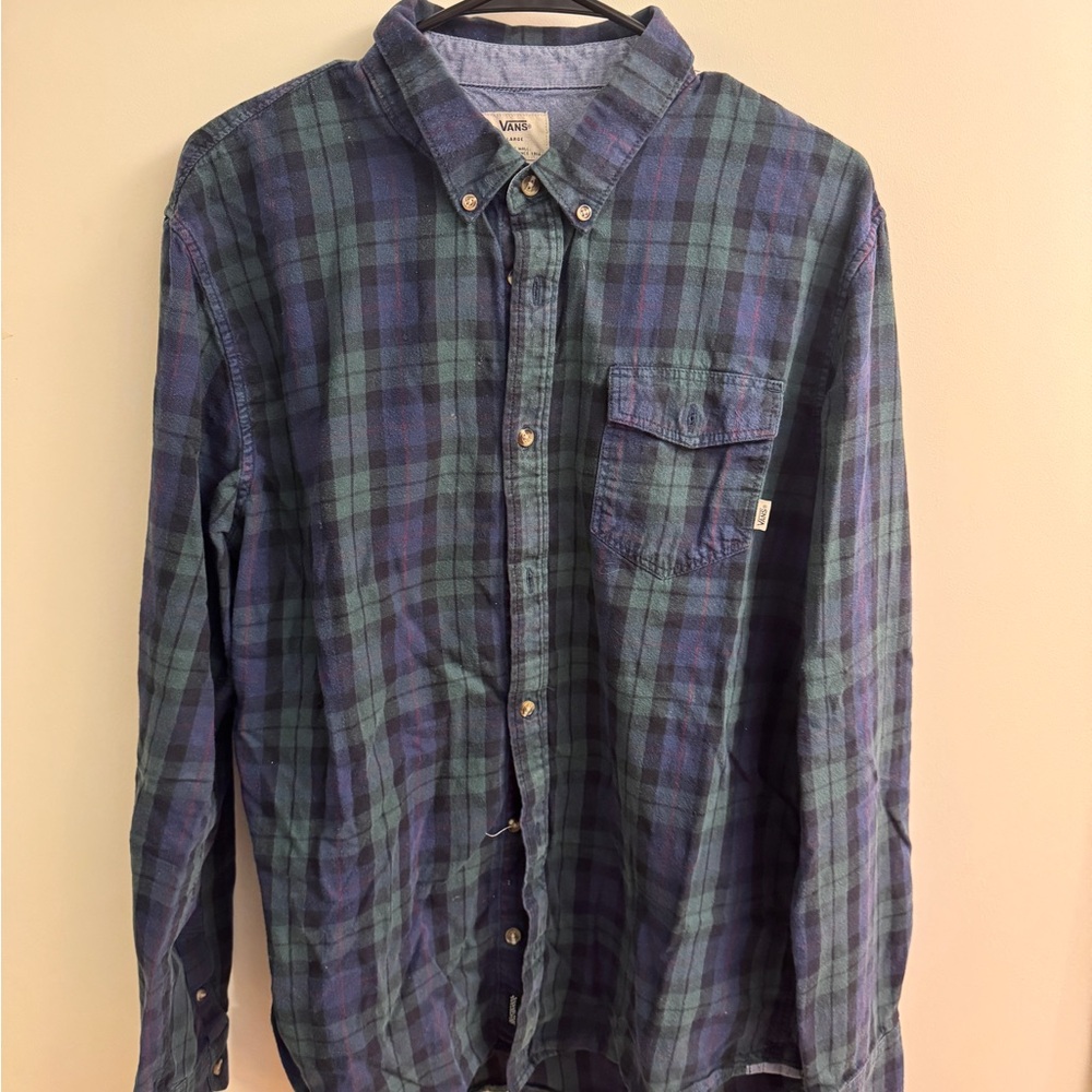 Vans Blue and Green Checkered Button Down Shirt